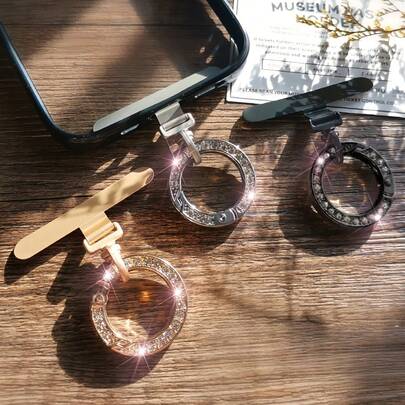 Multifunctional Luxury Metal Phone Clip/Rhinestone Decor/Lanyard Hook/Anti-Drop Ring/High-End Quality/Fashionable & Portable Alloy