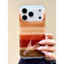 复古棕色条纹透明边框手机壳，适用于 17/12/13/14/15/16 Pro Max/14/15/16 Plus/11，秋冬风格软壳后盖 - 條紋 - 查看 2