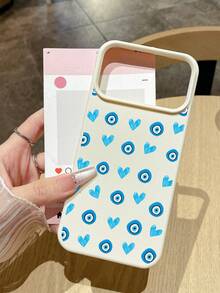 蓝眼睛和蓝心纹理皮革软手机壳，防刮擦，防指纹，优雅保护套，波西米亚幸运符风格，母亲节/生日/节日理想礼物，兼容 - 白色 - 查看 7