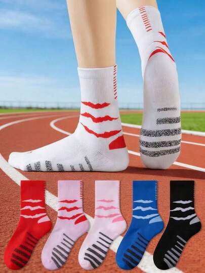 5 Pairs Unisex Performance Athletic Crew Socks Moisture Wicking Cushioned Support For Running Training And All Ball Sports