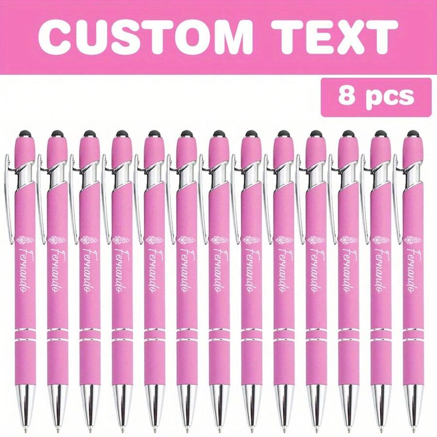 8pcs Customized Name Engraved Metal Ballpoint Pens, Laser Engraved Rocket Pattern, Lightweight And Durable, Business Office, Graduation And Back To School Customized Gift - Sets - View 1