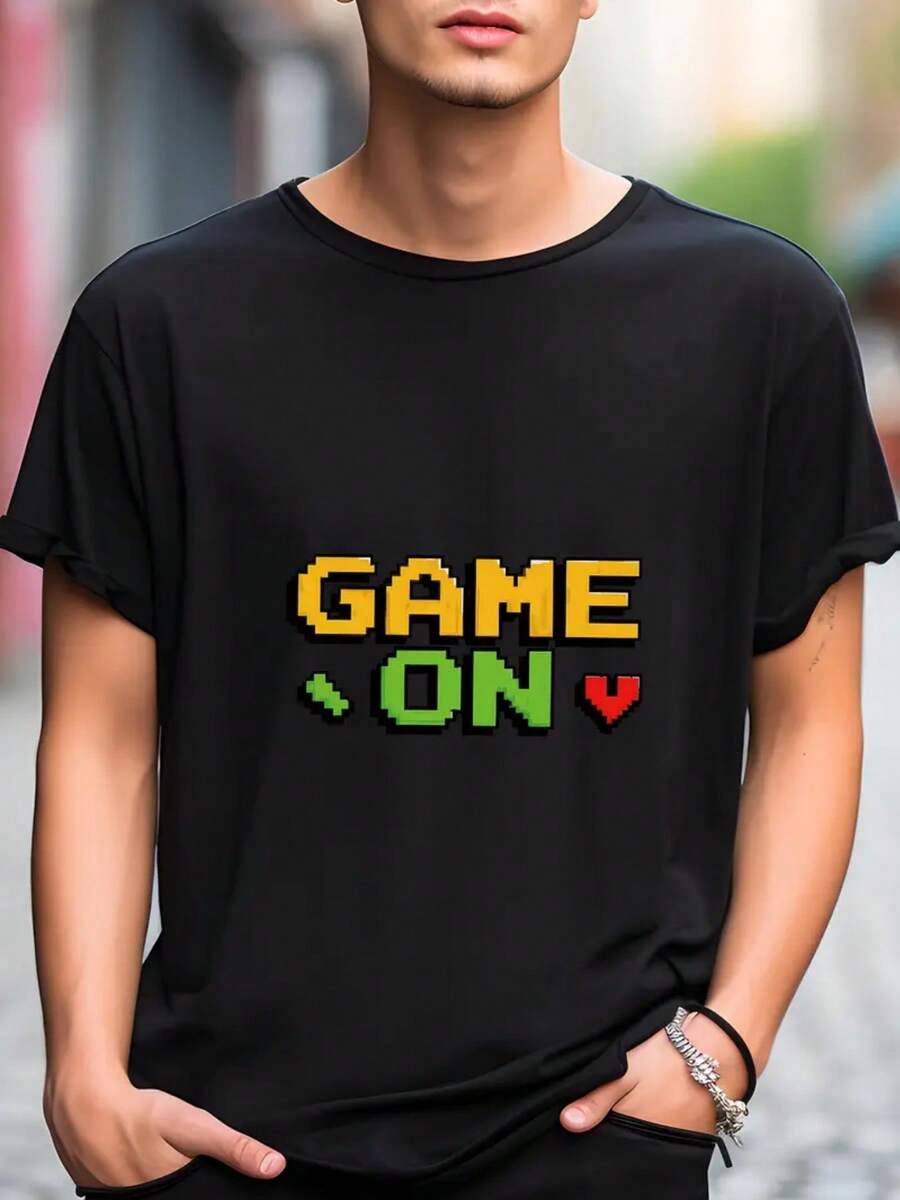 Camiseta de algodón de 180g, camiseta de moda de verano para hombre, top casual estampado, artículo de moda juvenil de gran, adecuada para el transporte diario, salidas informales, versátil para uso en el hogar y paseos al aire libre. Sencilla y sin restricciones, estilo de nicho a, la primera opción para parejas. - Negro - Ver 1
