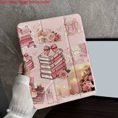 1 件装粉色书本玫瑰剪贴簿图案保护套，带笔槽，兼容 iPad 10.9/10.2/ Air 第五代/Pro 11/第十代/9.7/Air 2/（第七代）/（第八代）/ Air 4/5/ Pro 11/ 第十代 10.9 英寸 2022 款智能保护套/ Air 13（M3 2025）/ Air 11（M3 2025）/ Air 11（M3 2025）/ 11（A16 2025）/ 兼容 Galaxy Tab S10+/S9/A9，兼容小米 5/5PR/6/6PRO/7/7PRO