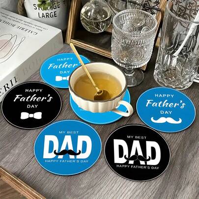 6 pièces Meilleur papa toujours Motif de dessous de verre en bois, tapis de tasse à café, décoration de maison et de restaurant pour diverses occasions, cadeaux de fête, décoration de table à manger, décoration de la fête des pères, décoration de fête à thème, peuvent être offerts en cadeau