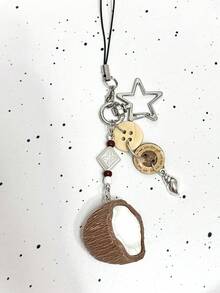可爱海洋元素手工串珠钥匙扣，配有椰壳和贝壳吊坠，适合日常佩戴，女孩风格生日礼物 - 棕色 - 查看 2