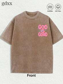 Plus-Size Vintage Washed Christian T-Shirt, God Is Good All The Time ,Christian God Graphic T-Shirt, Loose Fit, 230g Pure Cotton Men's T-Shirt, A - Cà phê nâu - Xem 2