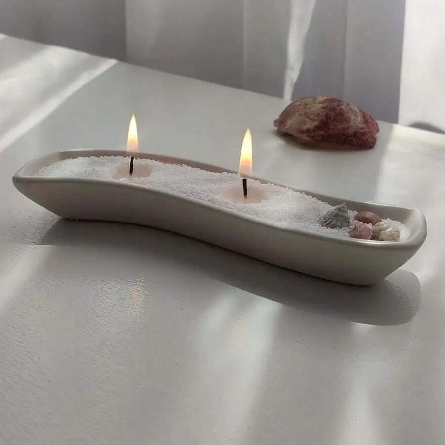 1 pieza Molde de arcilla DIY, molde organizador de bandeja rectangular para velas, adecuado para hacer resina, yeso, velas, productos de aromaterapia, decoración del hogar, decoración de bodas y fiestas, molde de silicona - Plato de vela largo - Ver 1