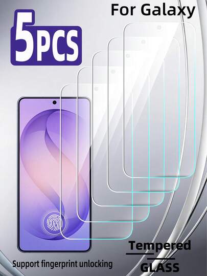 5pcs Tempered Glass Screen Protector Compatible With Samsung, High Definition High Hardness, Ultrasonic Fingerprint Unlock, Scratch-Resistant, Fingerprint-Proof, Bubble-Free, Compatible With Phone Cases. Easy Installation
