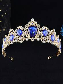 1件巴洛克风格水滴玻璃皇冠新娘头饰，生日及成长礼物配饰 - 藍色 - 查看 4