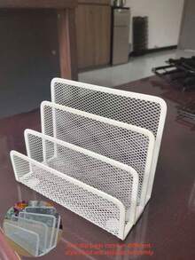 Estantería de almacenamiento de escritorio multifuncional integrada de rejilla metálica con estantería para libros, estantería para archivos, compartimento de almacenamiento para cartas/sobres/tarjetas - Un estante de almacenamiento independiente que ahorra espacio, adecuado para oficinas en casa, almacenamiento vertical compacto, adecuado para el hogar y la oficina - Multicolor - Ver 9