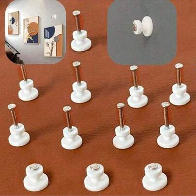 1pc No Drill Wall Hanger - Damage-Free Wall Mounting Picture Frame Canvas Home Decor Hooks, Reusable Mini Wall Hooks Suitable For Tenants And Homeowners, Easy Installation Wall Nails For Artwork Posters Mirrors Small Shelves, Fit For Drywall Wood Wall Plaster Wall Hole-Free Wall Hooks, Sturdy Removable Plastic Base Wall Mounting Nails Suitable For Apartment Dorm Decor