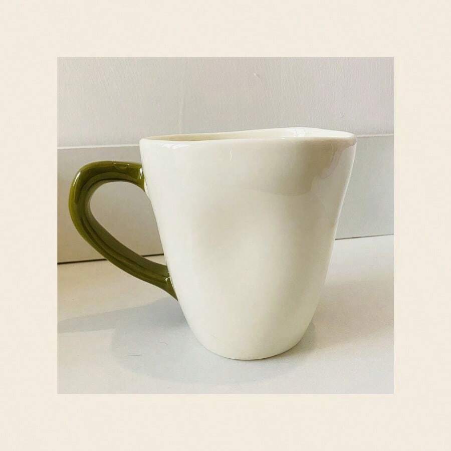 Taza de cerámica con tulipanes y asa verde - Negro - Ver 1