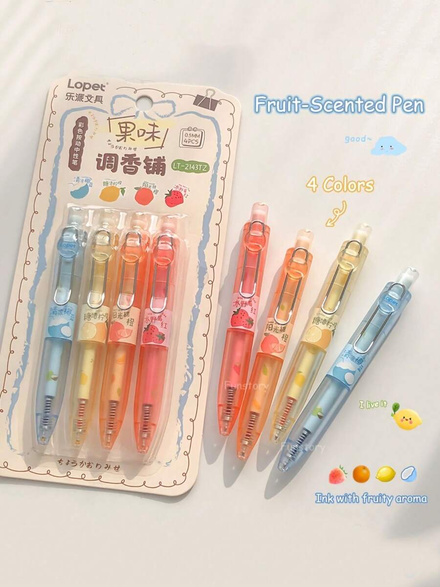 1/4 PCS Fun Fruit-Scented Pocket Pens With 0.5Mm Quick-Drying Gel Ink, Stylish And Minimalist Transparent Pens For Journaling And Drawing