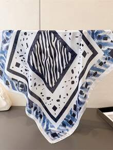 1pc 65*65cm Square Scarf, Women's Satin Silk Imitation Zebra & Leopard Print, Versatile Neckerchief Headband Shawl - Multicolor - View 14