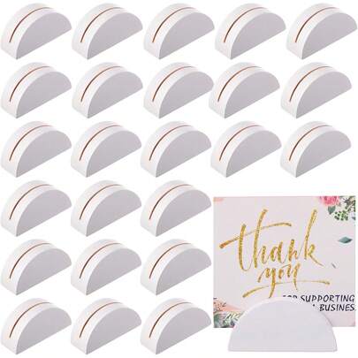 5/10pcs White Wooden Half-Circl Place Card Holders - Lightweight Semi-Circular Seat Cards, Suitable For Weddings, Parties, Banquets, And Restaurants - Elegant Numbered Name Tags For Table Numbers, Menus, And Photo Displays