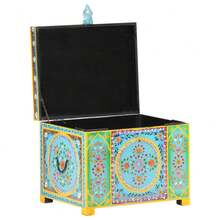 Caja almacenaje pintada a mano 50x40x40 cm madera mango maciza multifunzionale e grande capacità risparmia spazio e facile da pulire stabile e estetico ideale per sala da pranzo sala da pranzo e camera da letto - Multicolore - Visualizzare 2