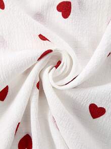 3pcs Women Bubble Crinkle Sleepwear Set, Valentine's Day Red Heart Print Open Front Pajamas - White - View 6