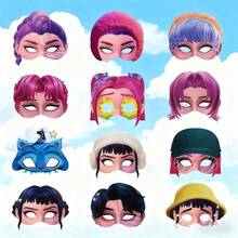 12pcs/6pcs K-Pop Girl Group Themed Party Photo Props Paper Masks, K-Pop Girl Group Party Costume Party Fun Half Face Masks Anime Cartoon Character Gifts, Holiday Gifts For Fans And Friends, New Year Gifts - A - View 2