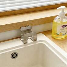 2pcs Stainless Steel Kitchen Sink Organizer Rack | Self-Adhesive Sponge Holder, Wall Mount Storage Hook, For Holding Dishcloth And Accessories, Modern Style, Multi-Function Hanger - View 6
