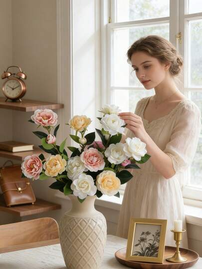 人造牡丹花，仿真牡丹花，假牡丹枝，人造牡丹，适用于婚礼中心装饰和春季装饰、春季装饰、花园装饰、家居装饰、房间装饰、DIY婚礼花束、DIY插花、餐桌中心装饰、餐桌布置、派对和季节性展示、礼品和室内/室外使用！