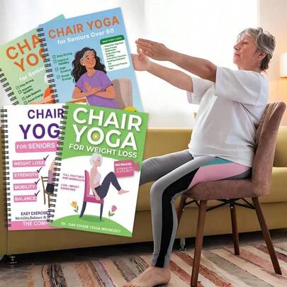 30-Day Chair Yoga Guide - Exercises For Weight Loss, Muscle Toning And Flexibility, Suitable For Beginners, Includes 60 Poses, Ideal For Seniors And Adults, Green Cover Design, Spiral Bound Yoga Exercise Book,Work Out,Office Supplies