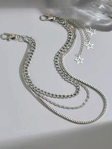 1pc Men's Punk Hip-Hop Star Chain Accessory, Five-Pointed Star Decor Waist Chain Pants Chain, Women's Skirt Accessory, Suitable For Daily Matching - Silver - View 6