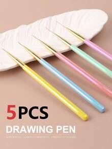 5-Piece Nail Art Brush Set, Effortlessly Draws Lines And Intricate Patterns; Comfortable Acrylic Handle For Fatigue-Free Grip; Multiple Sizes To Meet Various Nail Art Needs, Easily Create Salon-Quality Manicures At Home. Ultra-Fine Precision Tips For Smooth Lining. Sizes: 7/9/11/15/20mm - Multicolor - View 3