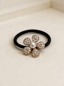 1个镶钻五瓣珍珠花发圈，高弹耐用，通勤和日常佩戴皆宜 - 彩色 - 查看 5