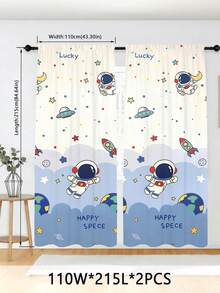 2 Paneles de cortina decorativa con diseño impreso de astronauta, cohete, planeta y estrellas para habitación de niños, fácil de limpiar - lavable a máquina - Multicolor - Ver 11