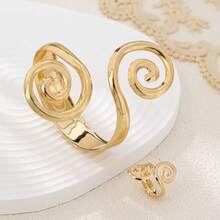 1 Set/2pcs Exaggerated Fashion Creative Design Elegant Metal Smooth Spiral Asymmetric Bracelet + Ring Jewelry Set, Suitable For Women's Daily Versatile Wear - Yellow Gold - View 5