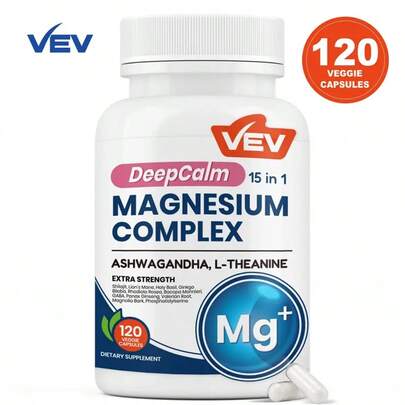 VEV DeepCalm Magnesium Complex For Women – 15-In-1 Glycinate & Citrate Capsules With Ashwagandha & L-Theanine – 120 Vegan Capsules