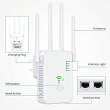 YAIUZGOO WiFi信号扩展器/中继器，300Mbps 2.4G单频无线宽带/Wi-Fi扩展器，4天线无线信号增强器，一键设置，即插即用 - 美規A型插(110-127V) - 查看 6