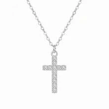 Biokia 1件简约时尚不锈钢精致十字架吊坠项链，镶嵌微镶锆石 - 銀色 - 查看 8