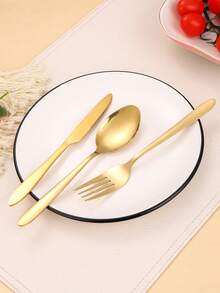 24pcs Stainless Steel Flatware Set, Vacuum Coated Western Style Knife, Soup Spoon, Dinner Fork - Gold - View 5