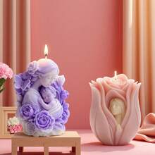 Moule de bougie/cire de soja Sainte Mère et Déesse des fleurs - Design en relief de rose et de papillon, moule en silicone réutilisable pour bougies sculptées, savons, décoration de la maison, cadeaux artisanaux, artisanat de la Fête des Mères - Blanc transparent - Voir 6