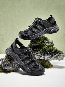 男士户外夏季防撞网面透气涉水鞋，休闲沙滩凉鞋 - 暗夜黑 - 查看 2