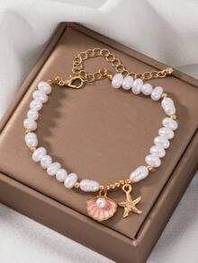 1件 时尚百搭简约海洋沙滩风贝壳海星仿珍珠手链 - 均碼 - 查看 6