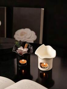 1 chiếc đèn xông tinh dầu bằng gốm sứ phong cách retro sáng tạo, đèn xông tinh dầu SPA, đèn khuếch tán tinh dầu cho phòng trà, phòng tắm hơi và làm nóng tinh dầu. - Lá cây - Xem 2