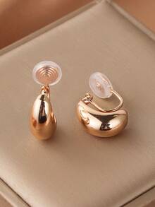 1 Par De Pendientes De Clip De Moda Y Sofisticados Para Mujeres, Con Gota De Agua Metálica, Estilo Simple, Gel De Sílice, Sin Perforaciones, Estilo Europeo Y Americano De Moda, Regalo De Cumpleaños Perfecto - Nuevo clip amarillo dorado - Ver 6