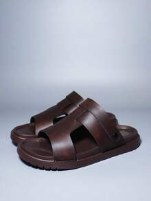 Men's Classic Arabic Style Flat Brown Slide Sandals, Casual EVA Sole, Suitable For All Seasons - Brown - View 2