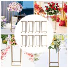 Bazargame 10PCs 23.6 Inch Tall Gold Flower Stand, Metal Vase Column Stand Geometric Centerpiece Vase For Wedding Decorations, Party, Events, Home Deco, Centerpieces For Table, Rectangular Flower Display Rack - 10Pcs - View 6