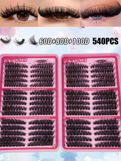 Bộ mi giả D Curl dung lượng lớn, gồm các cụm mi đơn, 540 cụm mi, dùng để tự trang điểm mắt cáo/mèo, mi nối phân đoạn, độ cong dày, mềm mại, thích hợp cho du lịch, biểu diễn sân khấu, đám cưới, hoạt động ngoài trời, công việc hàng ngày, tiệc âm nhạc.