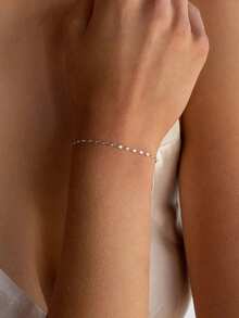 1pc Stainless Steel 18k Gold Plating Bracelet Dainty Thin Chain Elegant Glitter Chain Bracelet Waterproof Jewelry For Women Gifts - Bracelet - View 2