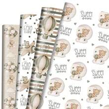 Dtiafu - Pl de  para baby sower 12 ojas pl de  para bé con oso café verde bo de aire caliente para niñas y niños boda baby sower fiesta de cumpleaños 20 x 28 pulgadas - Papel de regalo para bebs - Ver 1