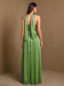 2pcs Women's Elegant Strapless A-Line Chiffon Dress, Suitable For Attending Balls, Graduation Ceremonies, Parties And Other Occasions - Green - View 2