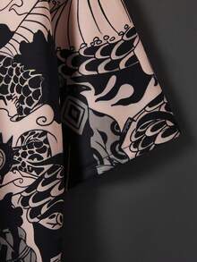 Chinese Style Retro Loose 3/4 Sleeve Dragon Robe Kimono Cover Up, Summer Niche Design Street Style Graphic Beach Cover-Up Sunscreen Jacket - Black - View 6