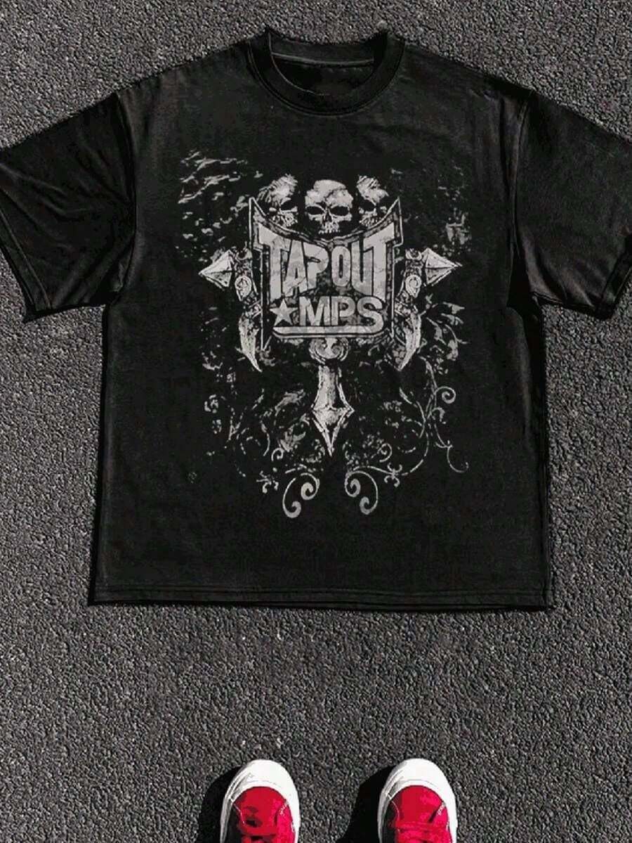 Camiseta de Polyester negra con el patrón de "TAPOUT MPS" y calaveras - Negro - Ver 1