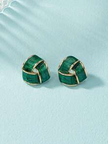 Geometric Stud Earrings - Green - View 4
