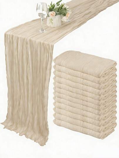 Beige Pleated Table Runner, Beige Tablecloth, Birthday Party Supplies, Birthday Gifts, Birthday Decorations, Light Brown Sheer Fabric For Wedding, Party Table Center Decor Runner, Event Decorations, Wedding Favors, Tablecloth, Solid Color Table Runner For Rustic Wedding