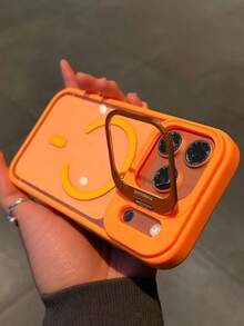 Ốp lưng điện thoại cao cấp tích hợp giá đỡ ống kính máy ảnh và sạc không dây cho iPhone 17 Pro Max, 17 Pro, 16 Pro Max, 16 Pro, 15 Pro Max, 15 Pro, 14 Pro Max, 14 Pro, 13, 12, 11 Pro Max, 16, 15, 14 Plus, mặt lưng bảo vệ trong suốt. - trái cam - Xem 3